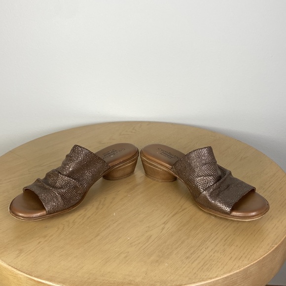 Comfortiva Women's 7 Heeled Bronze Slides Summer Coastal Grandma Neutral Minimal - Picture 4 of 8